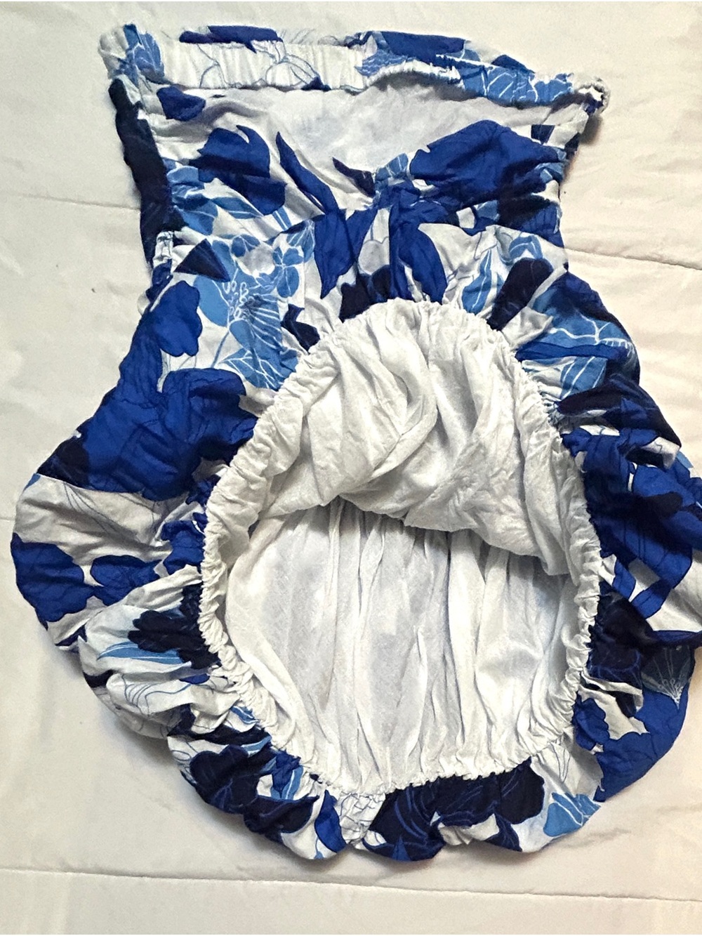 En Crème Blue Floral Print Halter Neck Ruched Bubble Hem Romper Dress Size M - Picture 12 of 14